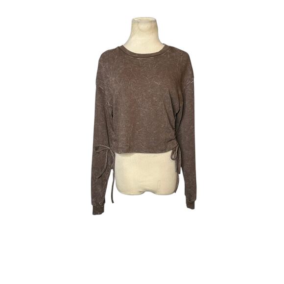 FOREVER 21 brown long sleeves side ties cropped sweatshirt size Medium - Picture 16 of 16